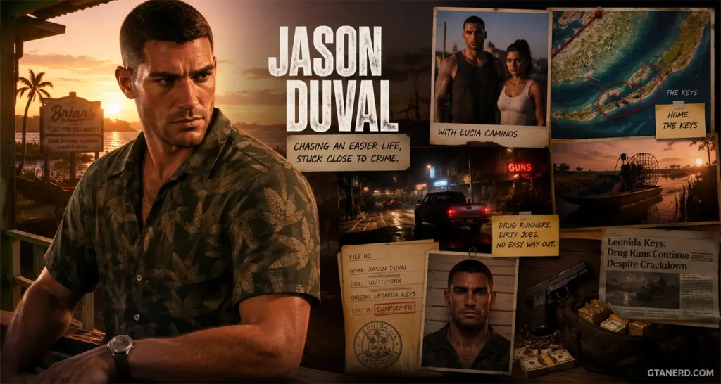 GTA 6 Jason Duval backstory with Lucia, Leonida Keys, and crime clues.