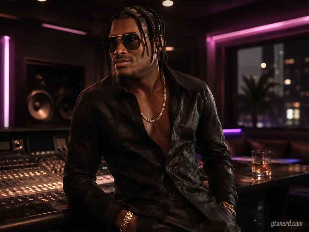 GTA 6 cast member Dre’Quan Priest in a music studio.
