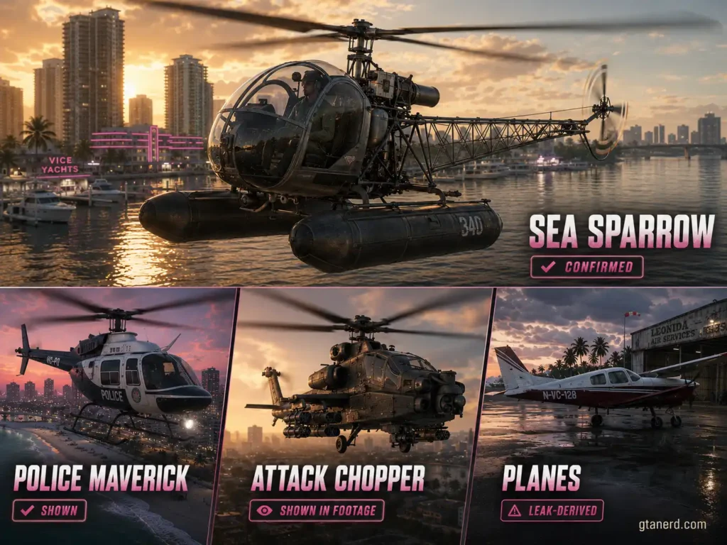 GTA 6 planes and helicopters including confirmed aircraft and helicopter comparison