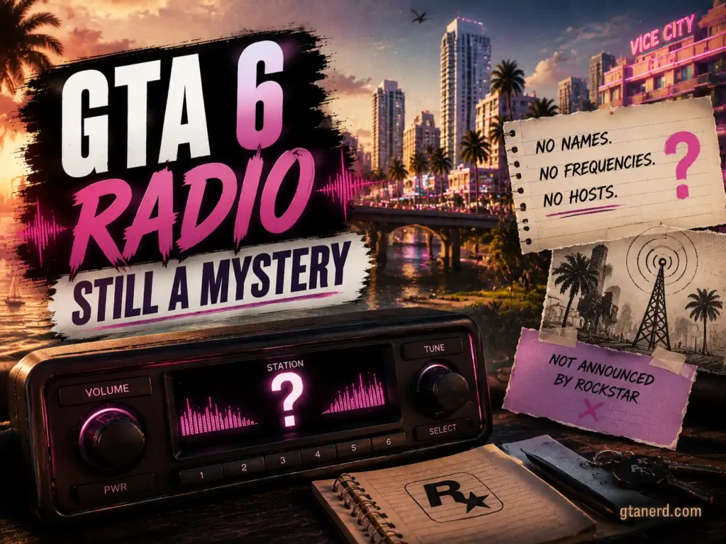 GTA 6 radio stations remain a mystery with an in-car radio display and unconfirmed station details.