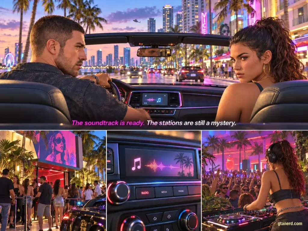 GTA 6 radio stations guide featuring Jason and Lucia in Vice City