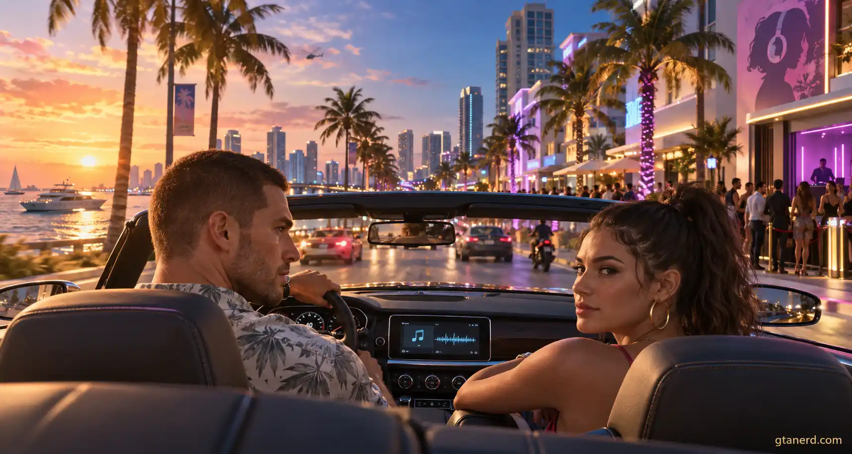 GTA 6 radio stations with Jason and Lucia driving through Vice City