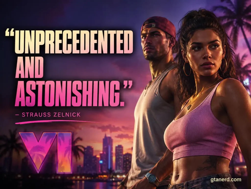 GTA 6 pre orders featuring Jason and Lucia with Vice City skyline